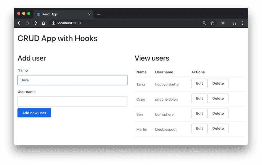 Build a CRUD App in React with Hooks | Tania's Website