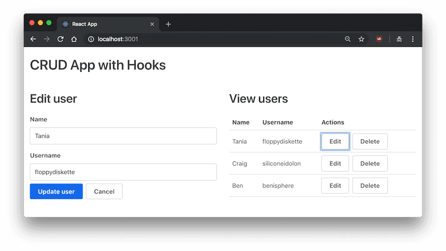 Build a CRUD App in React with Hooks | Tania's Website